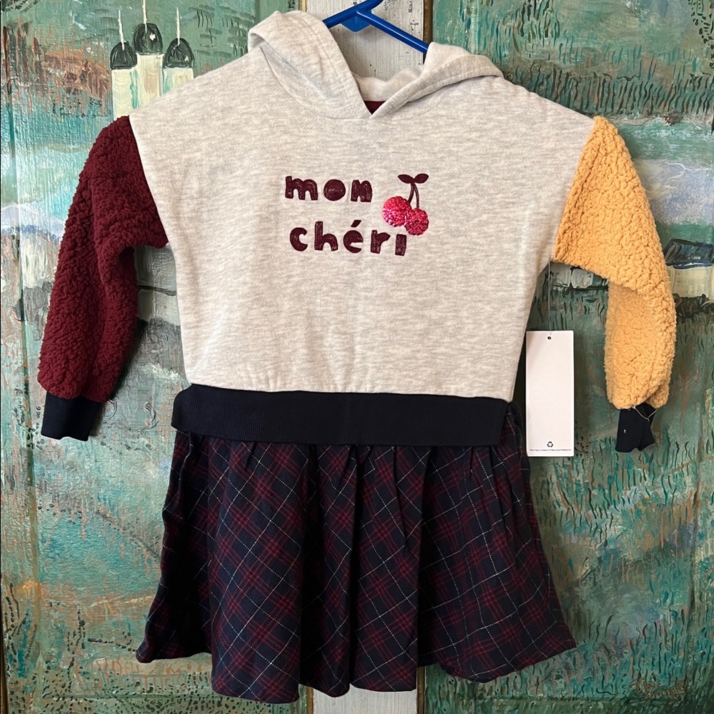 Kids Hoodie Dress - Gray, Red, Yellow